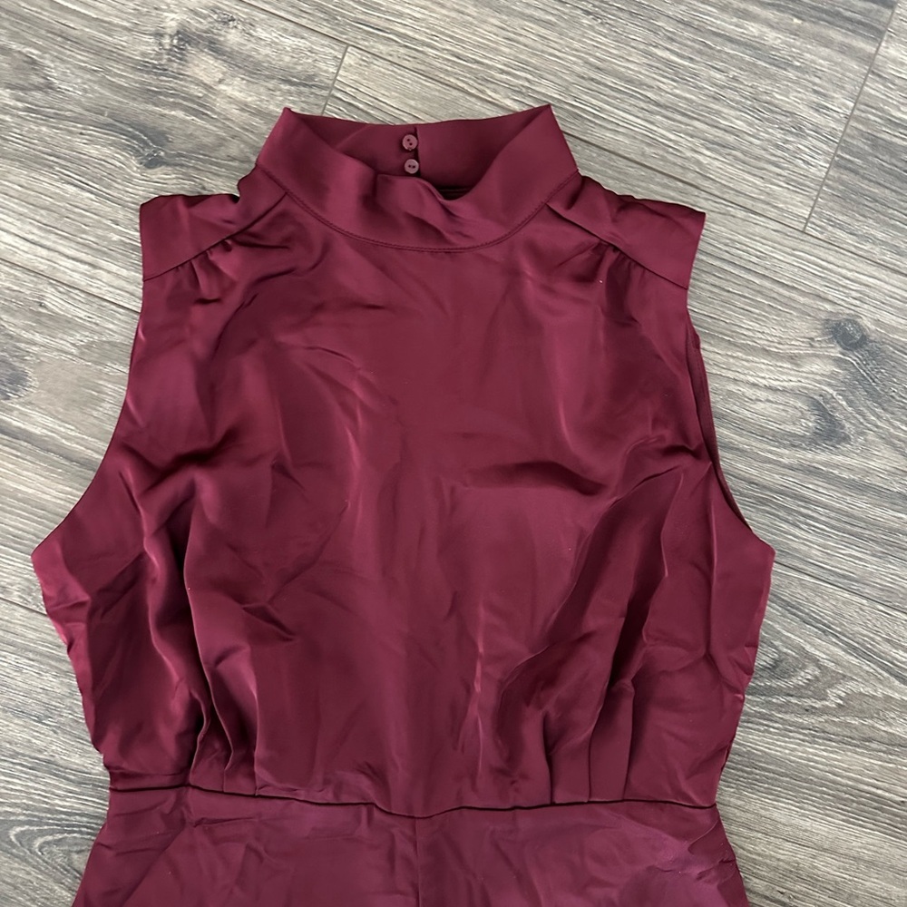 NWT Lulu's Burgundy Satin Sleeveless Jumpsuit - Picture 2 of 6